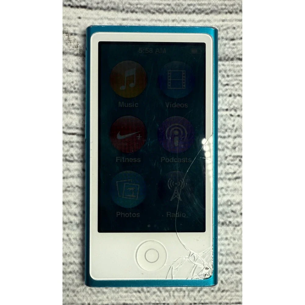 Apple iPod Nano 7th Generation Blue 16GB MP3 Player Cracked Screen- Tested Works